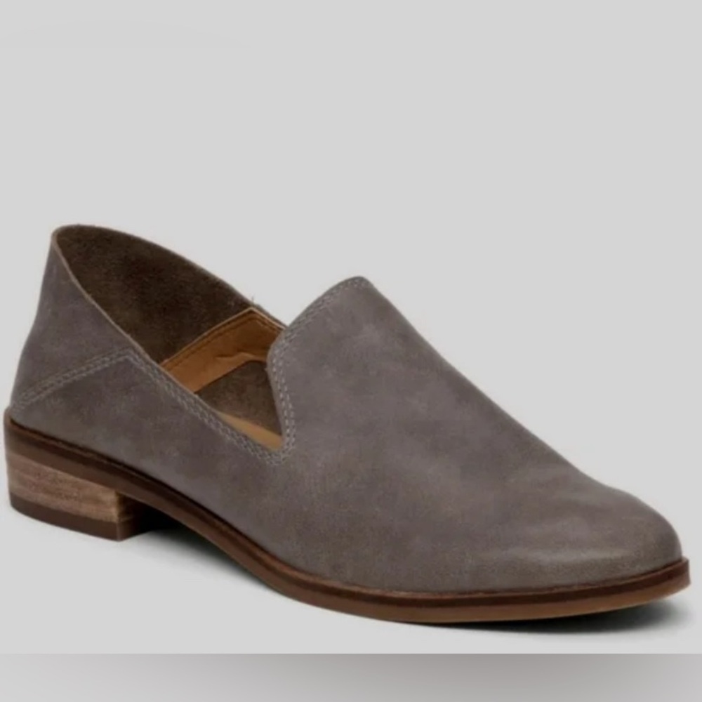 Lucky Brand Cahill Leather Open Grey/Beige Slip-on Shoes Flats 6